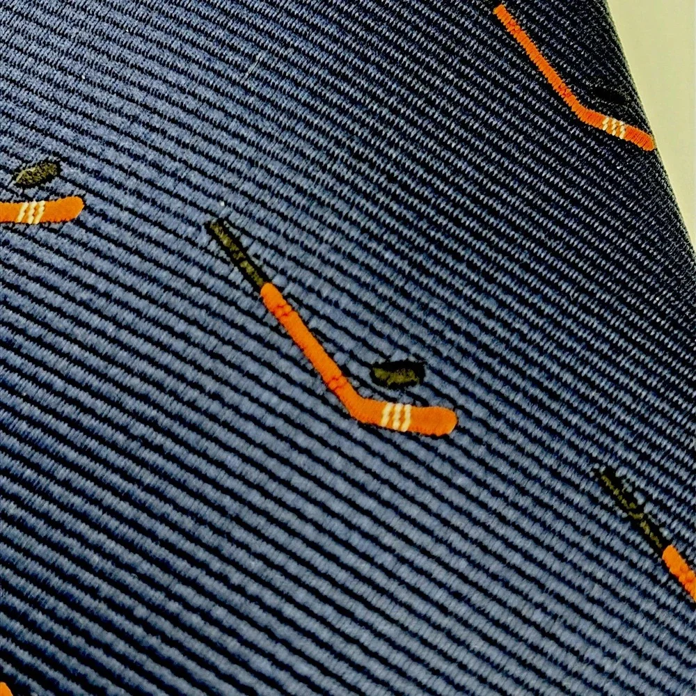 AusCufflinks Necktie Mens OS Blue Hockey Stick Puck Sporty Hand Stitched NWT